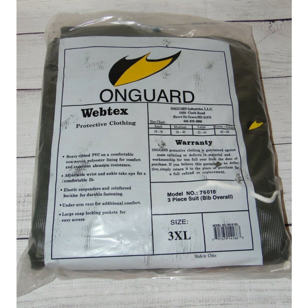 Onguard Webtex 3 PC Bib Overall Ribbed PVC Green Size 3XL